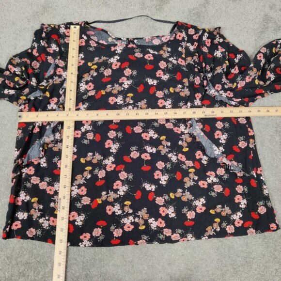 Eloquii Women's Viscose Blouse Size 1X Black Floral Boho Bohemian Summer Spring - Picture 5 of 7